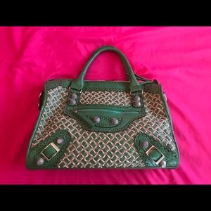 Nicole Lee Green + Tan Weaved Bag